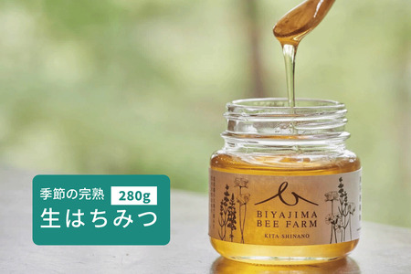 【ふるさと納税】BIYAJIMA BEE FARM『季節の完熟生はちみつ 一瓶280g（1個）』北信濃の大自然がぎゅっとつまった、完全非加熱・無農薬・除草剤、防腐剤不使用の国産天然蜂蜜【長野県信濃町】
