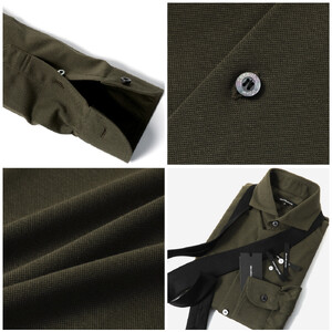 DJS-002 decollouomo メンズドレスシャツ長袖（生地／コンコルド）オリーブ／Lサイズ