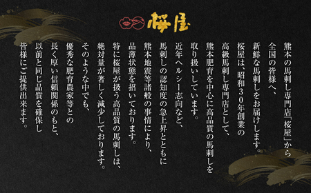 【桜屋】 馬刺し 6種 （赤身 ・ コウネ ・ ハツ ・ サガリ ・ フタエゴ ・ ユッケ） 合計540g （専用醤油付き 150ml×1本）