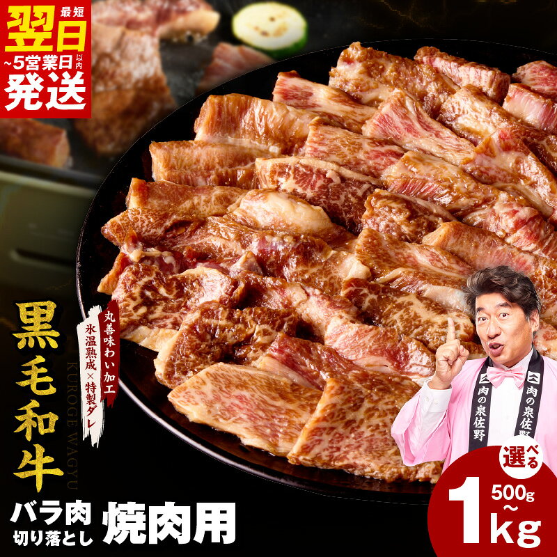 【ふるさと納税】黒毛和牛 バラ 切り落とし 選べる 内容量 500g / 1kg 焼肉用 氷温熟成 特製ダレ 味付け 焼くだけ 簡単調理 BBQ 牛肉 和牛 小分け チャーハン 焼肉丼 アレンジ おかず 発送月 肉の泉佐野 泉佐野市 送料無料 年内発送