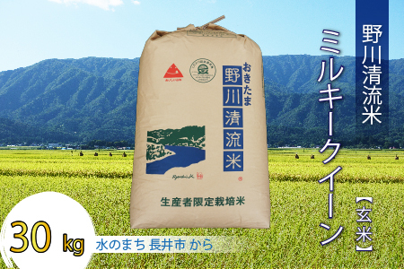 【令和8年産新米】【特別栽培米】【玄米】野川清流米「ミルキークイーン」30kg(30kg×1袋)_A091(R8)