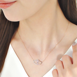 ネックレス PT900 K18PG プラチナ ピンクゴールド ダイヤモンド 0.13ct オープンハート コンビ 両吊り ペンダント 18金 レディース ジュエリー【f214-ptpg】 ALPAZ1