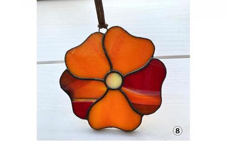 【ステンドグラス】キュートなオーナメント（08:タチアオイ（オレンジ））□