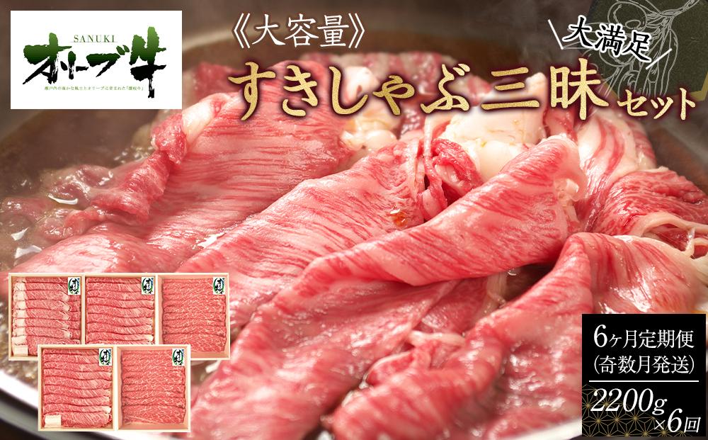 奇数月発送≪6ヶ月定期便・大容量≫オリーブ牛すきしゃぶ三昧大満足セット　2200g×6回 372013_HM167