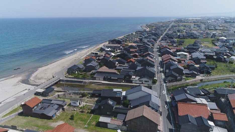 八橋のまちを上空からの画像です