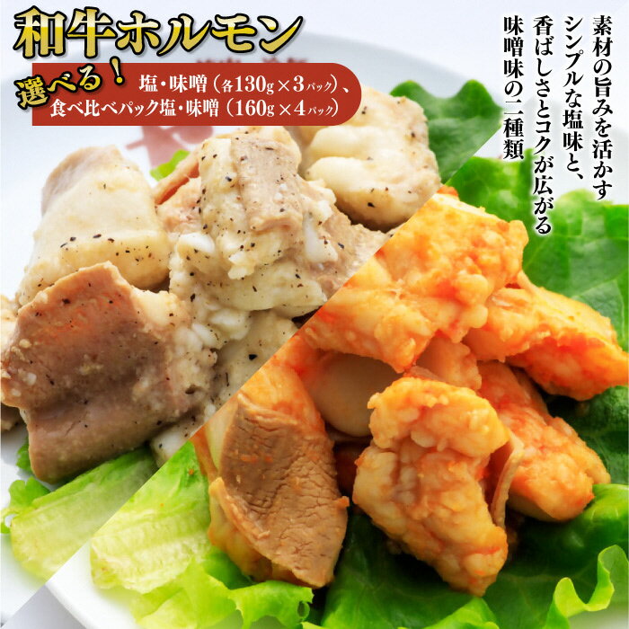 【ふるさと納税】和牛ホルモン （小腸）塩味・味噌味（160gx3パック）・塩と味噌味食べ比べパック（160gx4パック） 下処理済 焼くだけ簡単 岩手県 北上市 ヤマトフードサービス
