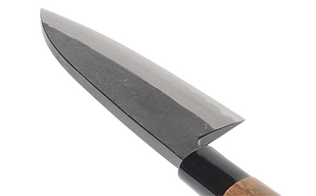 【土佐打刃物】出刃包丁 黒打ち仕上げダマスカス 両刃 刃長15cm