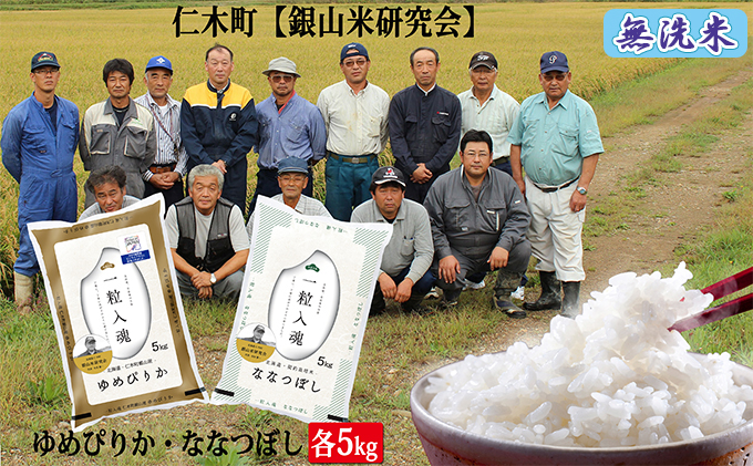 【先行受付 2025年産米】銀山米研究会の無洗米＜ゆめぴりか＆ななつぼし＞セット（計10kg）　ご飯 ライス 白米 ブランド米 おにぎり お弁当 北海道産 産地直送 時短 朝ごはん 夜ごはん 昼ごはん [株式会社 松原米穀]