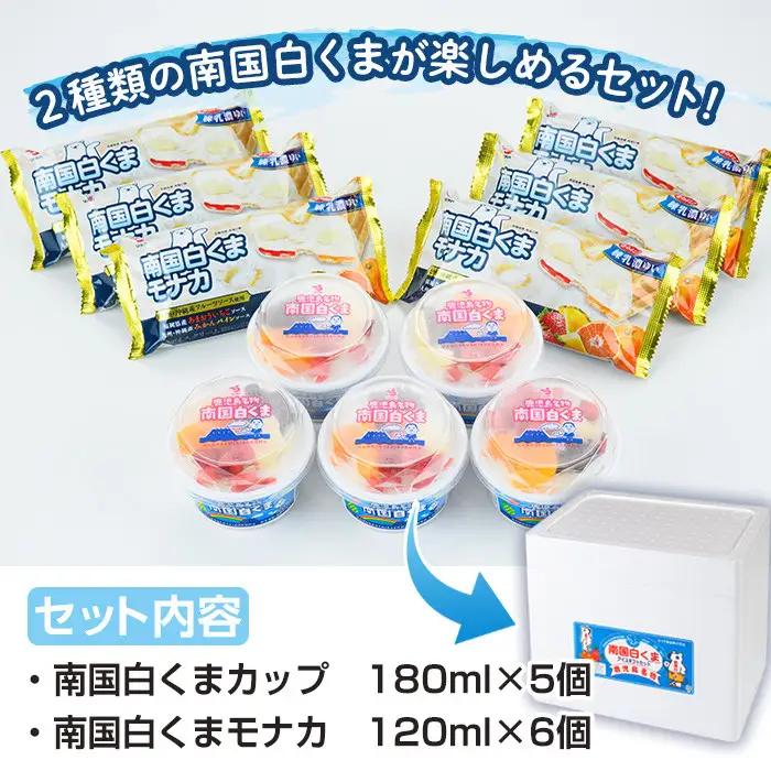 No.610 南国白くまカップ(180ml×5個)/モナカ(120ml×6個)計11個の詰め合わせ！N&M-38 鹿児島 日置市 特産品 お菓子 洋菓子 かき氷 かきごおり 氷菓 スイーツ アイスクリ