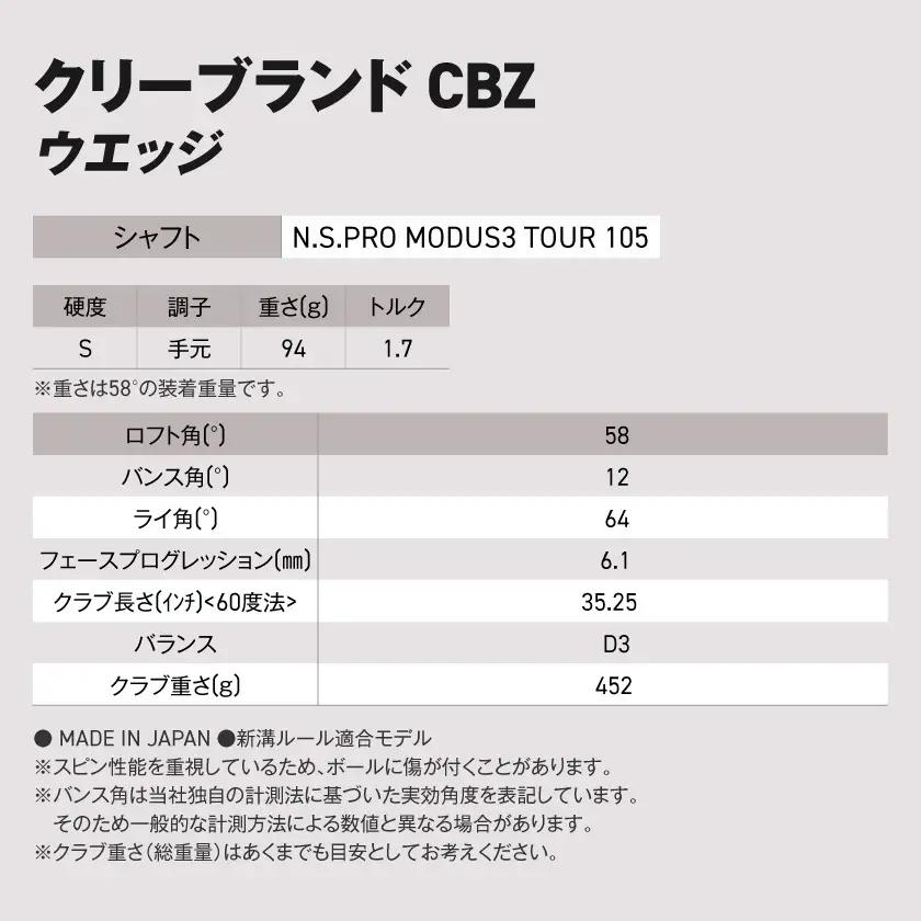 CBZ ウエッジ N.S.PRO MODUS3 TOUR 105 スチールシャフト 58度《2025年モデル》〔GJ-C702-mo58〕