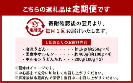 【6ヶ月定期便】ご当地グルメ 津山 ホルモンうどん セット （4人前×6回） 計24食 ／ 6回定期便 うどん 国産牛肉 国産牛 ホルモン 牛ホルモン 肉 お肉 タレ付き 甘辛 レシピ付き グルメ セ
