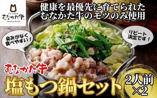 お米で育てた「むなかた牛」　塩もつ鍋セット（2人前×2セット）牧場直送【すすき牧場】_HA1456