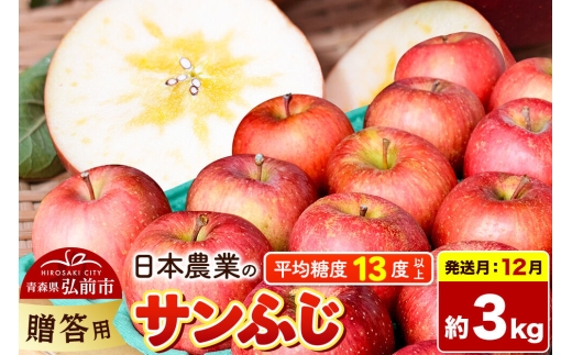 【26年12月発送】りんご サンふじ【贈答用】約3kg 平均糖度13度以上 青森県 弘前市 果物 フルーツ 林檎 リンゴ くだもの 贈り物 ギフト [先行予約 産地直送 アップル 青森県 弘前市]