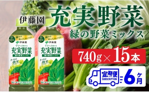 【6ヶ月定期】伊藤園 充実野菜 緑の野菜ミックス（PET） 740g×15本【伊藤園 野菜ジュース 全６回 健康 ヘルシー】