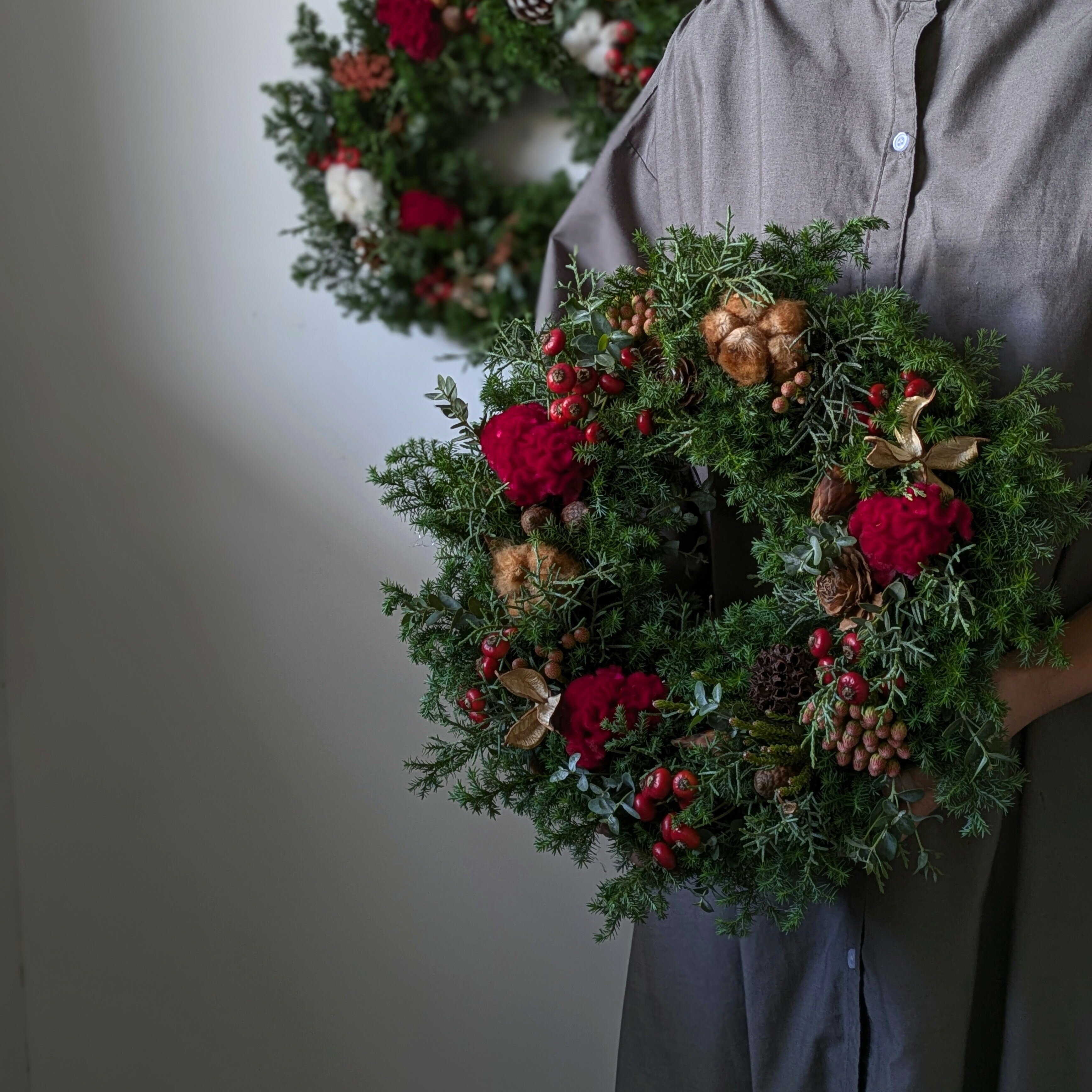 【ふるさと納税】 クリスマス リース 生花 ドライフラワー 針葉樹 ユーカリ インテリア メッセージ カード 付き 選べる タイプ ギフト プレゼント 送料無料 478