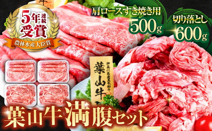 
葉山牛満腹セット（肩ロースすき焼用250g×2＋切落し300g×2 ）計1.1kg セット 詰め合わせ 牛肉 切り落とし すきやき すき焼 横須賀【株式会社羽根】 [AKAG006]
