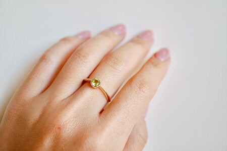 【ジュエリー】K10 イエローゴールド ペリドット 一粒石 シンプル リング 指輪 保証書付　NR-1838