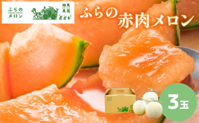 【2025年6月下旬～発送】ふらの 赤肉 メロン 3玉入 各2kg前後 北海道 富良野市 (相馬農園) メロン フルーツ 果物 新鮮 甘い 贈り物 ギフト 道産 ジューシー おやつ ふらの ブランド 夏 