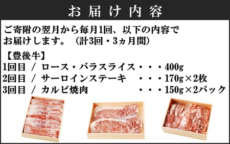 2314R_毎月お届け！豊後牛お楽しみ3ヵ月間定期便/計3回