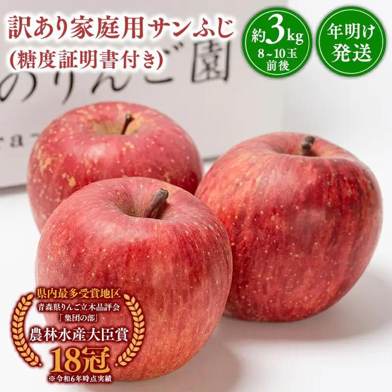 りんご 家庭用  サンふじ 約3kg 【hi-0005-028】