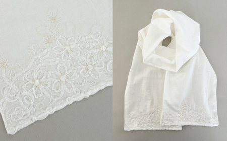 さくら咲く刺繍ストール ホワイト | 新潟県 五泉市 ストール