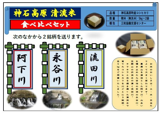 
神石高原清流米　食べ比べセット【三和協働支援センター】※寄付金の使い道は選択メニューから「三和協働支援センター」をお選びください。
