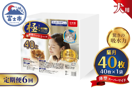 定期便 6回 ペットシーツ 【極】シリーズ 薄型スーパーワイド 40枚 ペット用 犬用 猫用 トイレシーツ 日用品 ペット用品 防災 備蓄 消耗品 ドッグ キャット わんちゃん ねこちゃん 静岡県 富士市 [sf077-142]