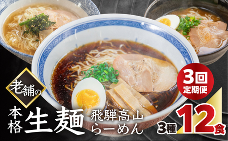 【定期便 3回】【訳あり】簡易包装 飛騨高山らーめん３味セット 12食（醤油 2食×2袋、味噌 2食×2袋、塩 2食×2袋）×3ヶ月【29-A】