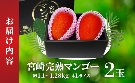 《2025年発送先行予約》【期間・数量限定】宮崎完熟マンゴー 約1.1～1.28kg 4Lサイズ（2玉） 完熟 濃厚 南国