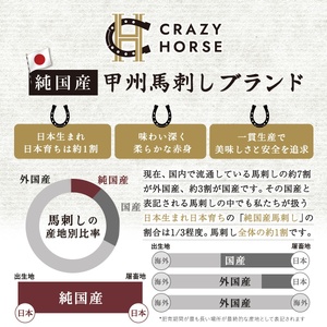 純国産甲州馬刺し CRAZYHORSE　やわらか赤身　生産者おまかせ部位 約200g / 国産 国産肉 馬肉 刺身 肉 ユッケ 桜ユッケ 冷凍 真空パック 【tab0219-0200】