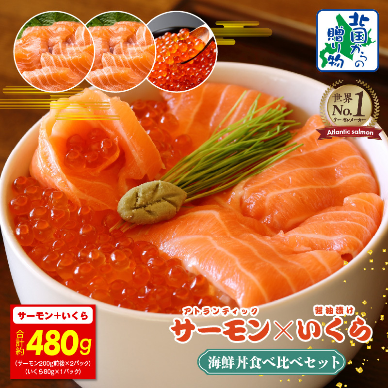 アトランティック サーモン 200g×2P & いくら醤油漬け 80g【北国からの贈り物 食べ比べ セット 小分け 海鮮丼 お楽しみ 冷凍】 099H3425