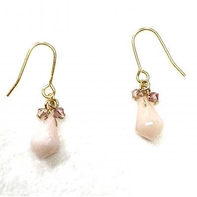 ふるさと納税 小山市 天然石ピンクオパールとスワロフスキーのピアス