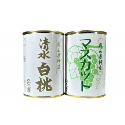 ふるさと納税 岡山市 岡山特産　清水白桃とマスカット缶詰2缶セット