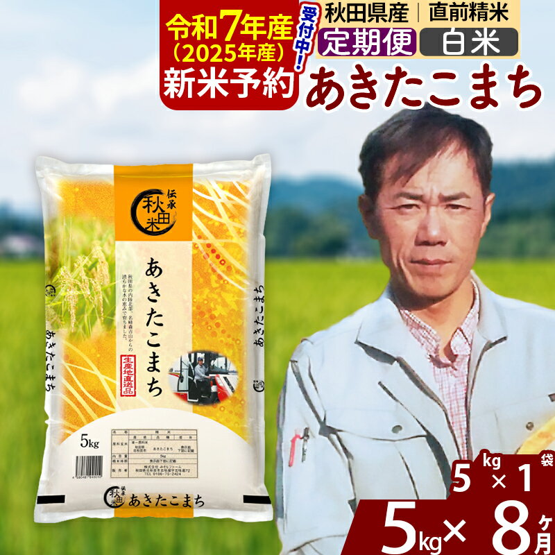 【ふるさと納税】※令和7年産 新米予約※《定期便8ヶ月》秋田県産 あきたこまち 5kg【白米】(5kg小分け袋) 2025年産 お届け周期調整可能 隔月に調整OK お米 みそらファーム