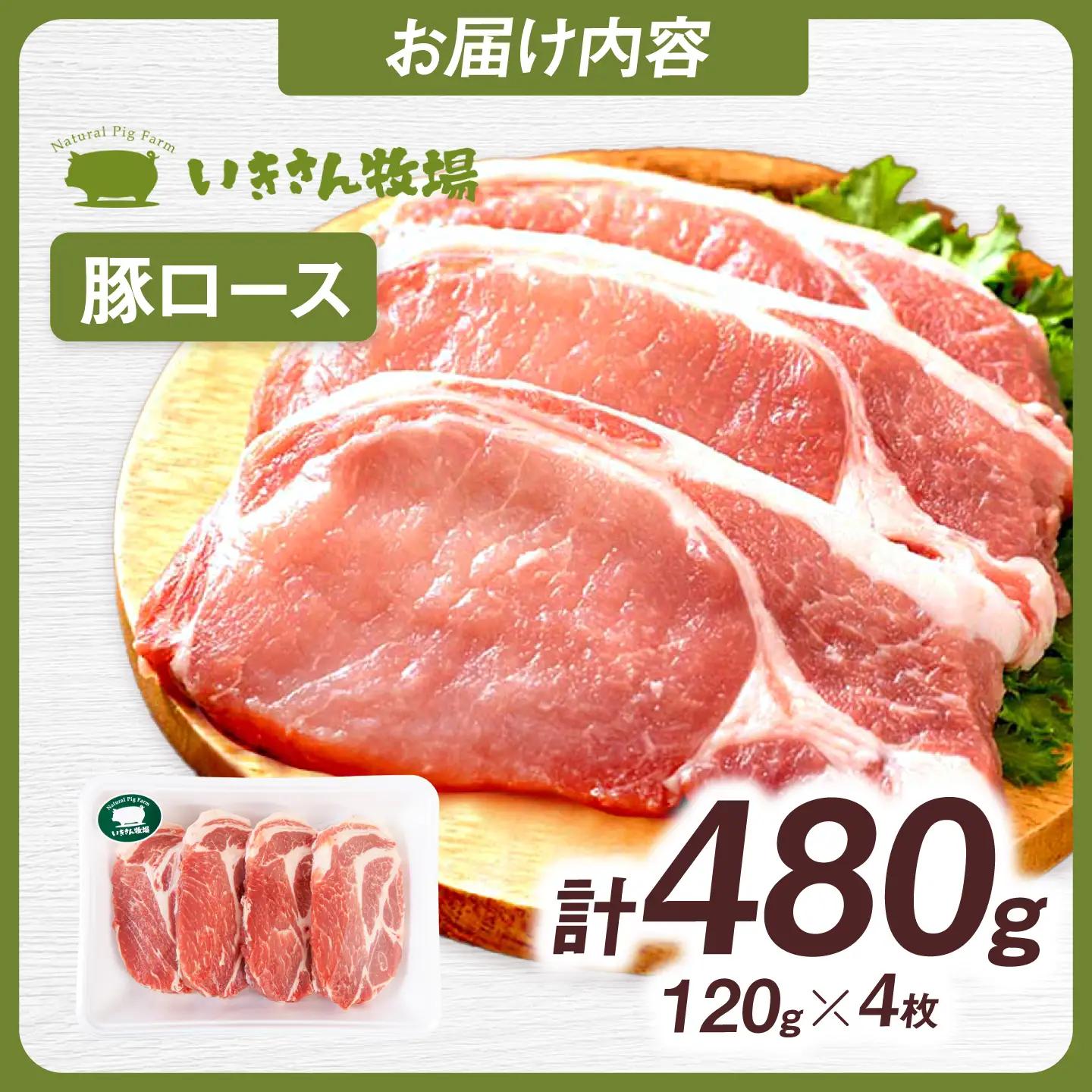 一貴山豚 ロースとんかつ・トンテキ用 計480g(120g×4枚) 糸島市 / いきさん牧場 豚肉 冷凍 [AGB030]