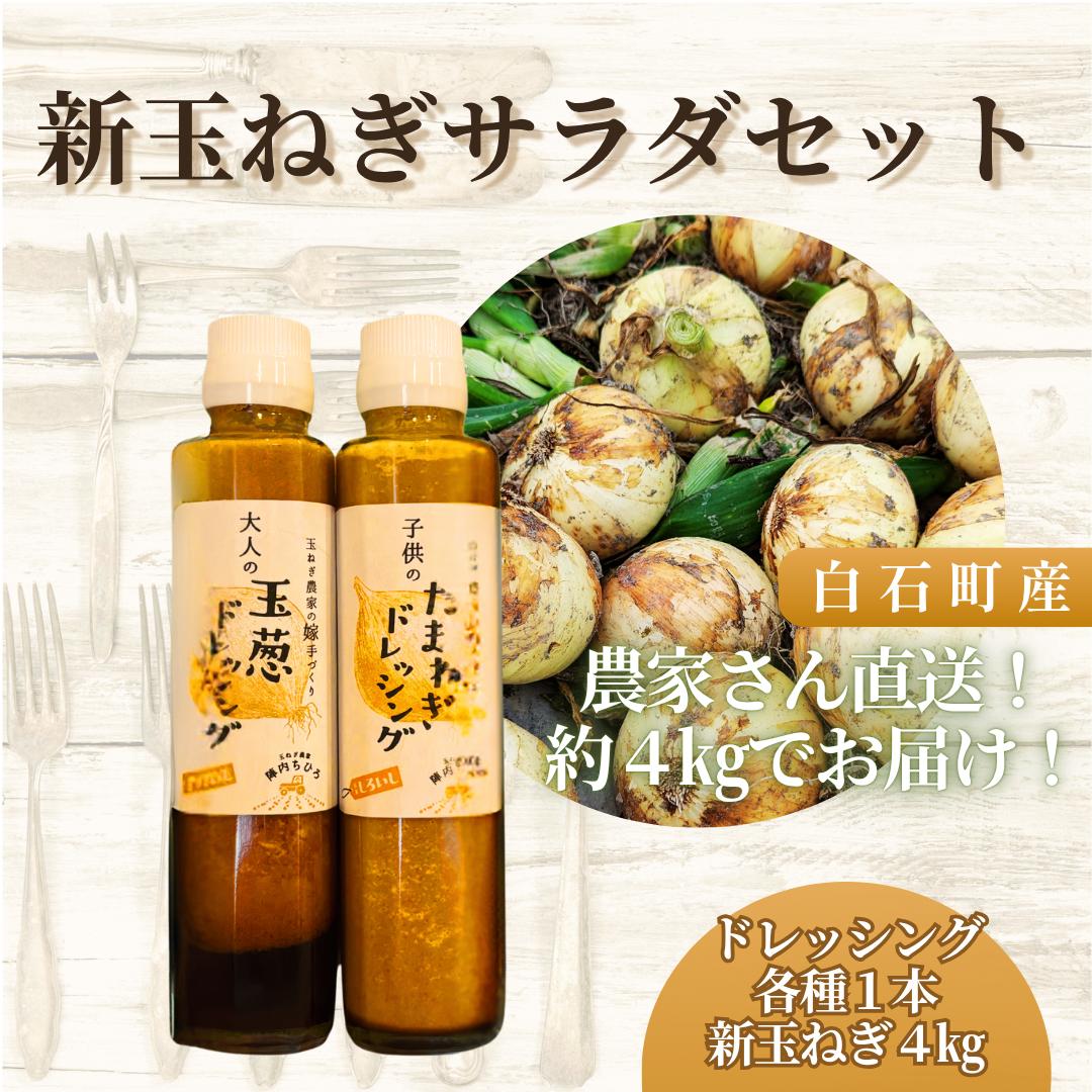 
            【セット】新玉ねぎサラダセット （新玉ねぎを4キロ、大人の玉ねぎドレッシング1本、子どもの玉ねぎドレッシング1本）
          