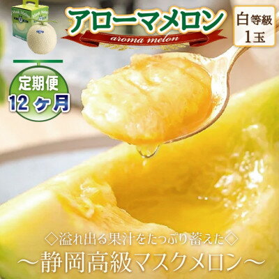 【ふるさと納税】【毎月定期便】アローマメロン1玉(約1.0kg以上/玉) 【静岡高級マスクメロン】全12回_ メロン アローマメロン 果物 くだもの フルーツ 定期便 静岡県 常温 贈答 ギフト 人気 おすすめ 送料無料 化粧箱 【配送不可地域：離島・北海道・沖縄県】【4051491】