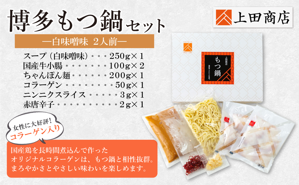 上田商店 博多もつ鍋セット(白味噌味 2人前)