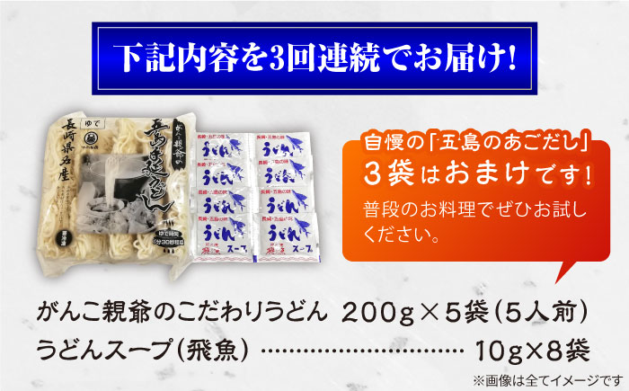 【全3回定期便】がんこ親爺の冷凍五島うどん 冷凍うどん 飛魚 あごだしスープ 五島市/中本製麺 [PCR032]