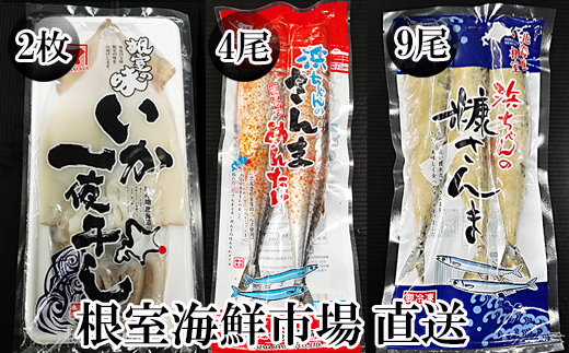 A-14273 【北海道根室産】いか一夜干し2枚・さんま明太4尾・糠さんま9尾