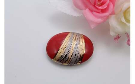 帯留め 流星レッド楕円型 有田焼アクセサリー二宮閑山 A18-234