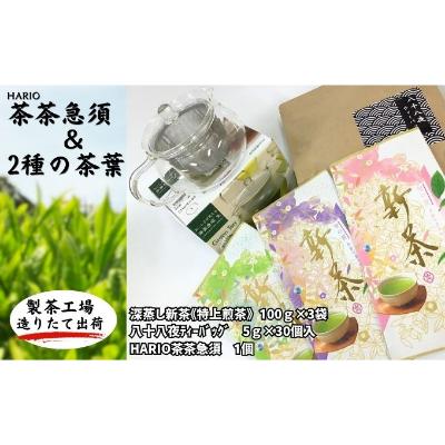 【ふるさと納税】ハリオ「茶茶急須」　特選　深蒸し新茶《特上煎茶》と八十八夜ティーバッグ　お届け：6月初旬から順次発送