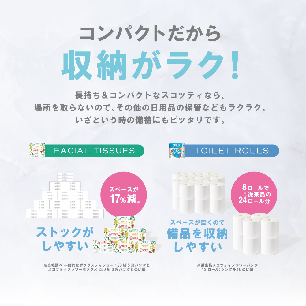 【定期便6回】【毎月お届け】【スコッティ】 ティシュー フラワーボックス 250組（5箱パック×2セット）＋フラワーパック 3倍長持ち（4ロール（シングル）パック ×6セット） _イメージ4