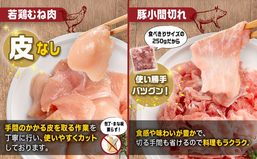 家計応援キャンペーン!国産若鶏むね肉≪皮なし・カット済≫&国産豚小間切れ【総重量3.3kg】+生ハム1袋≪みやこんじょ快速便≫_MJ-L901-R-CP
