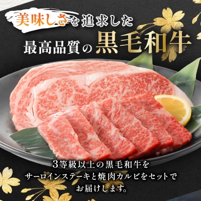 【鹿児島県産】 黒毛和牛 サーロイン ステーキ 320g＆カルビ 焼肉 300g(枕崎市)B3−88【配送不可地域：離島】【1616195】
