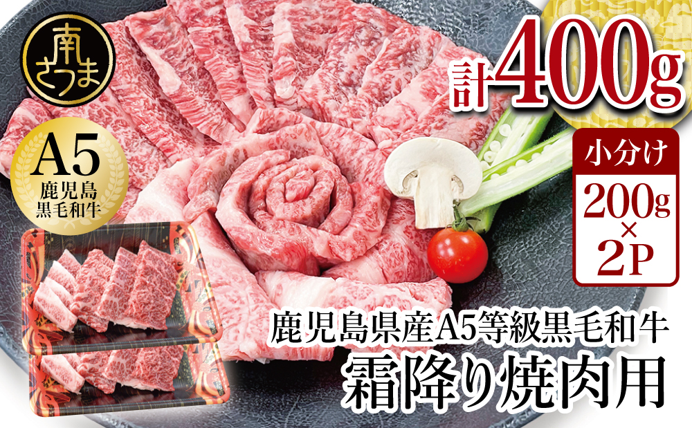 【鹿児島県産】A5等級 黒毛和牛 霜降り 焼肉用 400g 牛肉 焼肉 バーベキュー BBQ 小分け 肉 お肉 国産 冷凍 カミチク 南さつま市