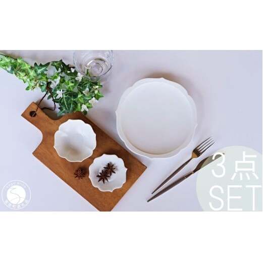 有田焼 白マット 桔梗渕 3点 セット【深海三龍堂】食器 器 うつわ 和食器 小鉢 お皿 小皿 銘々皿 取り皿 菓子皿 豆皿 おもてなし 高級感 陶磁器 30000円 3万円 A30-832