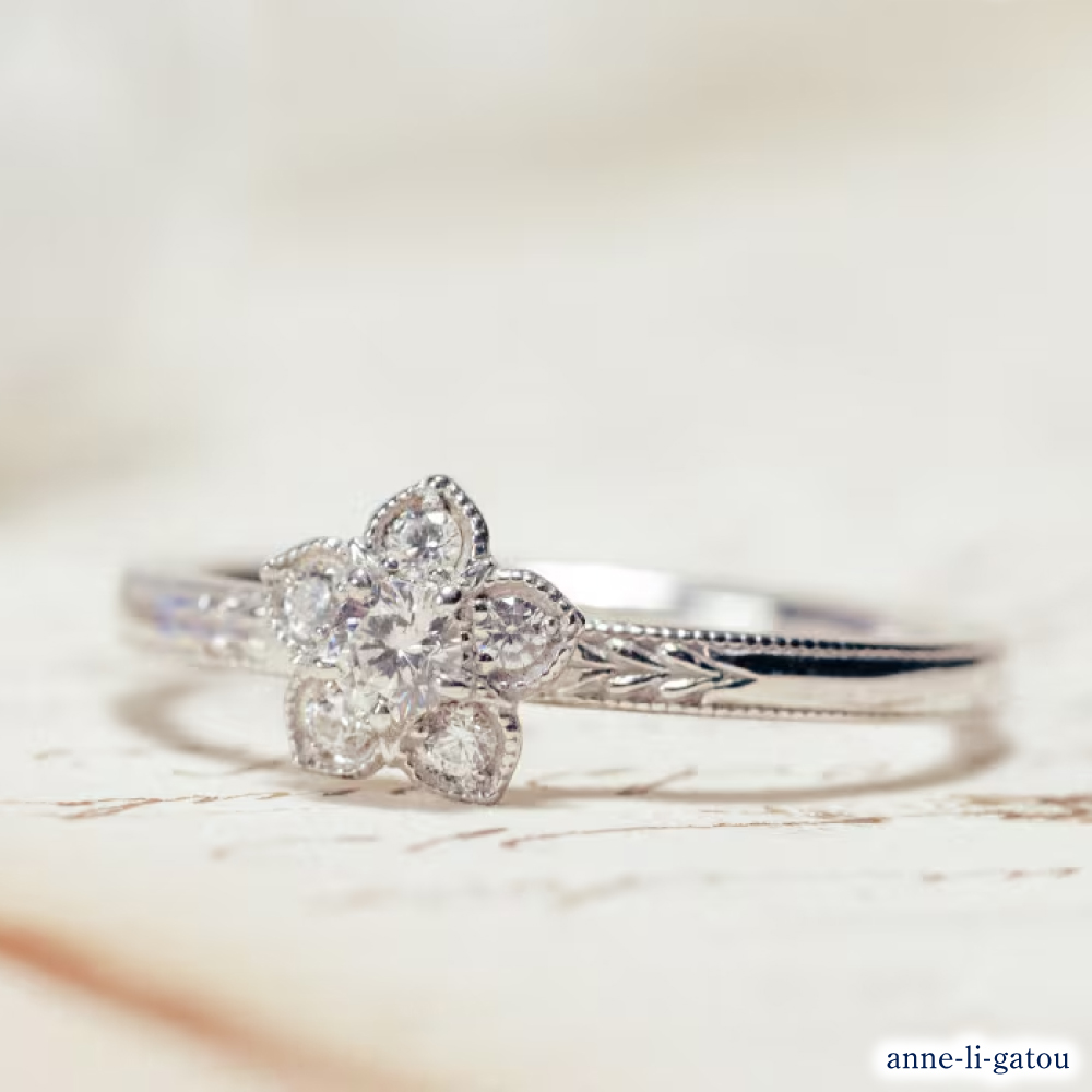 【ANNEREGARD】Pt Forget-me-not Ring  エンゲージリング
