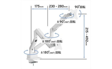 モニターアーム デュアル 耐荷重9kg/1本 ホワイト/白 PSW1DWH【 神奈川県 小田原市 】