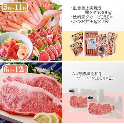 ふるさと納税 枕崎市 定期便(6回配送)　鹿児島県産うなぎ・黒毛和牛・黒豚・海の幸　HH5-0001 |  | 03